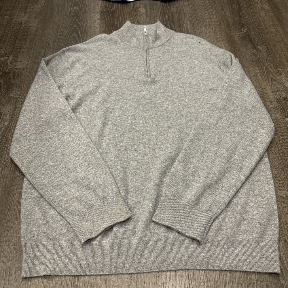 Quince Sweater Men's XXL Gray 100% Cashmere 1/4 Zip Mock Neck Pullover Knit
